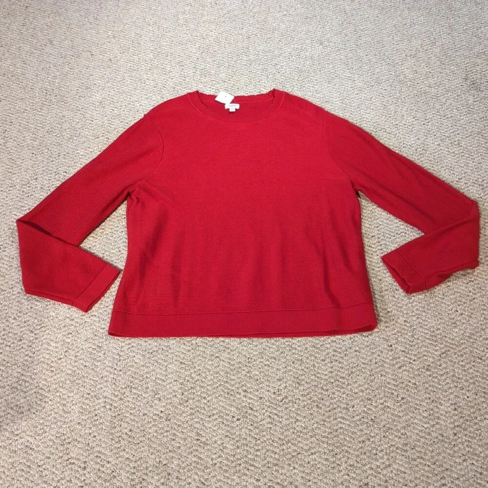 J.Crew Factory Scalloped Crew Neck Sweater Womens XXL Red Knit Preppy Academia